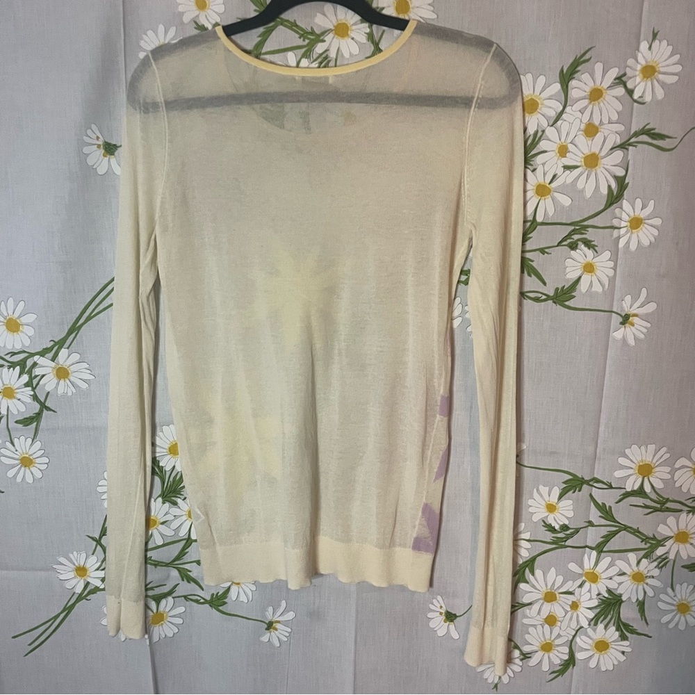 Anthropologie hinge pastel yellow abstract floral sheer knit long sleeve T-shirt - Picture 7 of 8